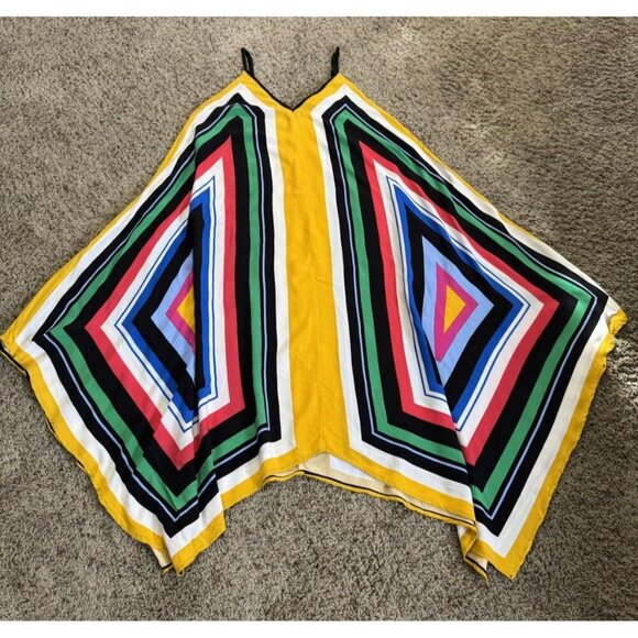 Womens Chevron Maxi Dress Asymmetric Handkerchief Hem Boho Beach Coastal MEDIUM - Picture 3 of 7